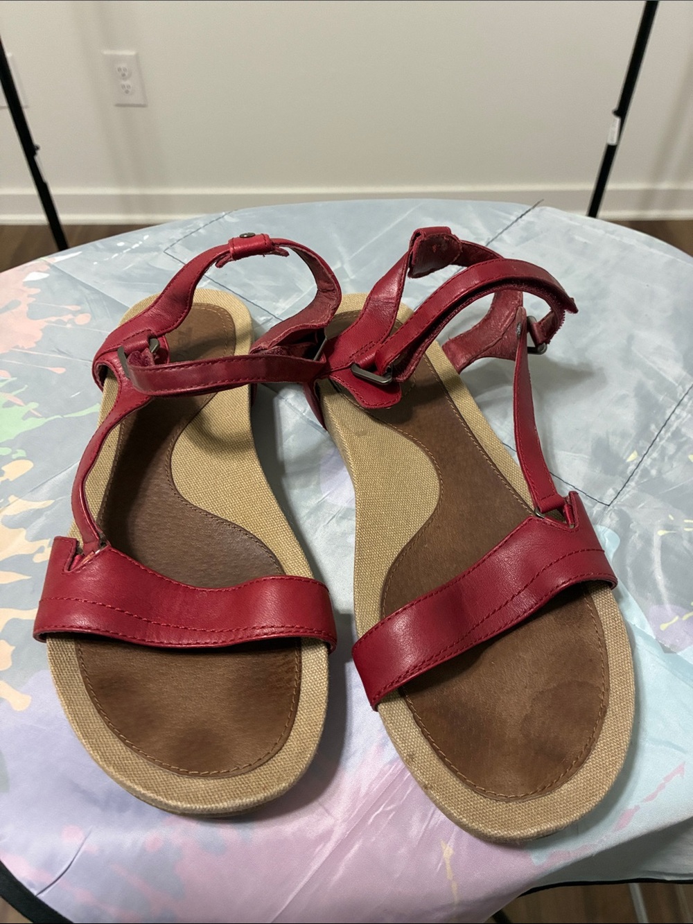 Women’s Teva  Red Leather Ankle-Strap Sandals